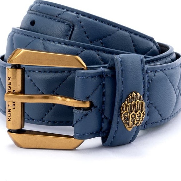 KURT GEIGER LONDON WOMENS QUILTED LEATHER BELT VINTAGE INDIGO BLUE SIZE M/L NWT - Picture 2 of 16
